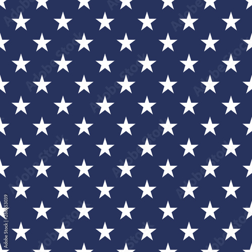 USA flag white stars on blue background seamless pattern vector illustration.