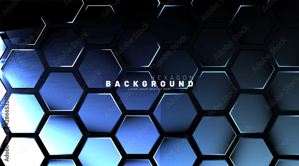 Abstract hexagon blue neon gradient pattern on a dark background technology style. Honeycomb. Vector illustration Abstract hexagon blue neon gradient pattern on a dark background technology style. Honeycomb. Vector illustration