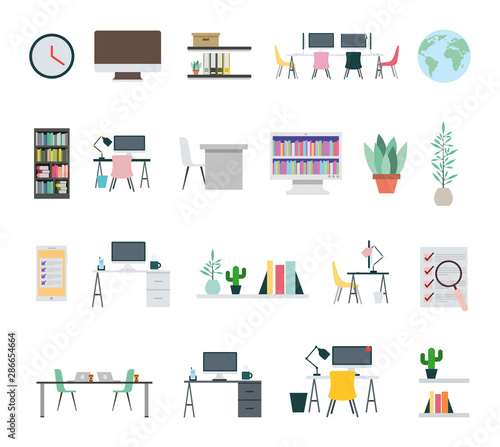 bundle of office equipment icons
