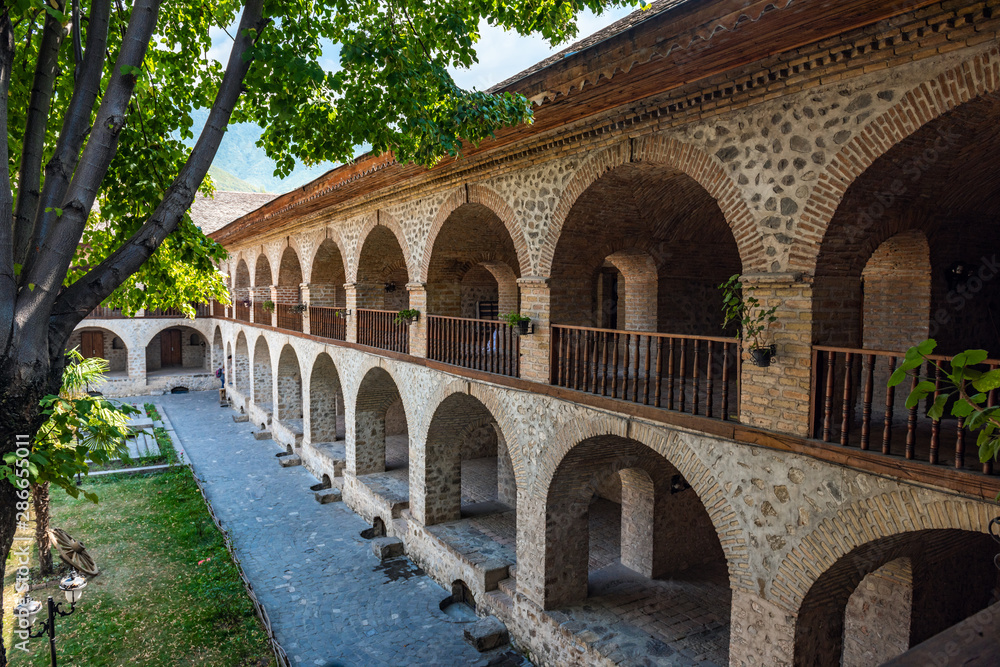 Ancient caravanserai hotel in the old town, Shaki city, Azerbaijan