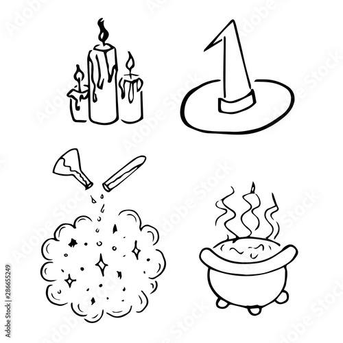 Halloween witchcraft magic sketch retro vintage doodle