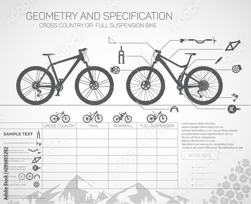 Mountain bikes of various types in vector.