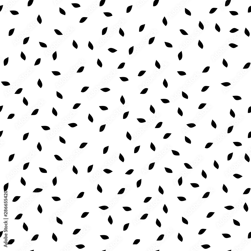 Seamless pattern of seeds or leaves black white background, vector Seamless pattern of seeds or leaves black white background, vector