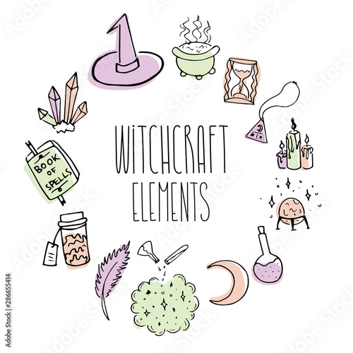 Halloween witchcraft magic sketch retro vintage doodle