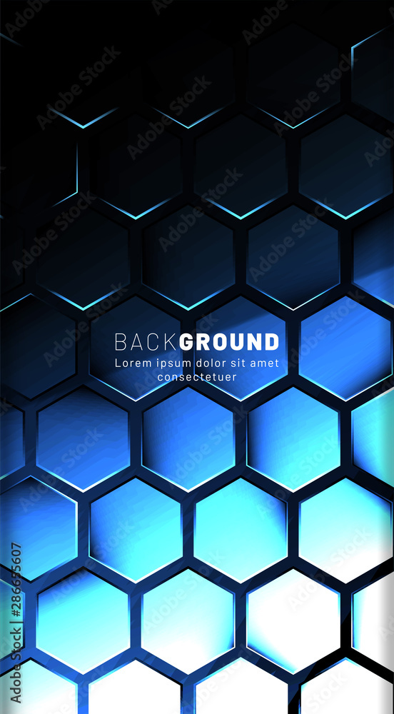 Vertical hexagon background. Gradient color light pattern with dark background technology style. Honeycomb. Vector illustration of light. Vertical hexagon background. Gradient color light pattern with dark background technology style. Honeycomb. Vector illustration of light.