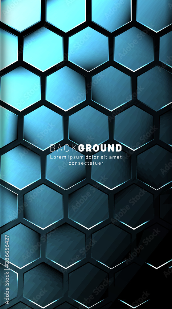 Vertical hexagon background. Gradient color light pattern with dark background technology style. Honeycomb. Vector illustration of light. Vertical hexagon background. Gradient color light pattern with dark background technology style. Honeycomb. Vector illustration of light.