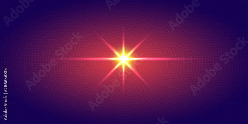 Explosion of red light radial dots pattern halftone on dark blue gradient background. Technology digital concept futuristic neon lighting.