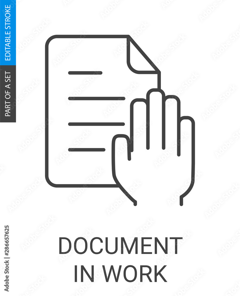 Document in work icon in flat linear style. For document management system icons set Document in work icon in flat linear style. For document management system icons set
