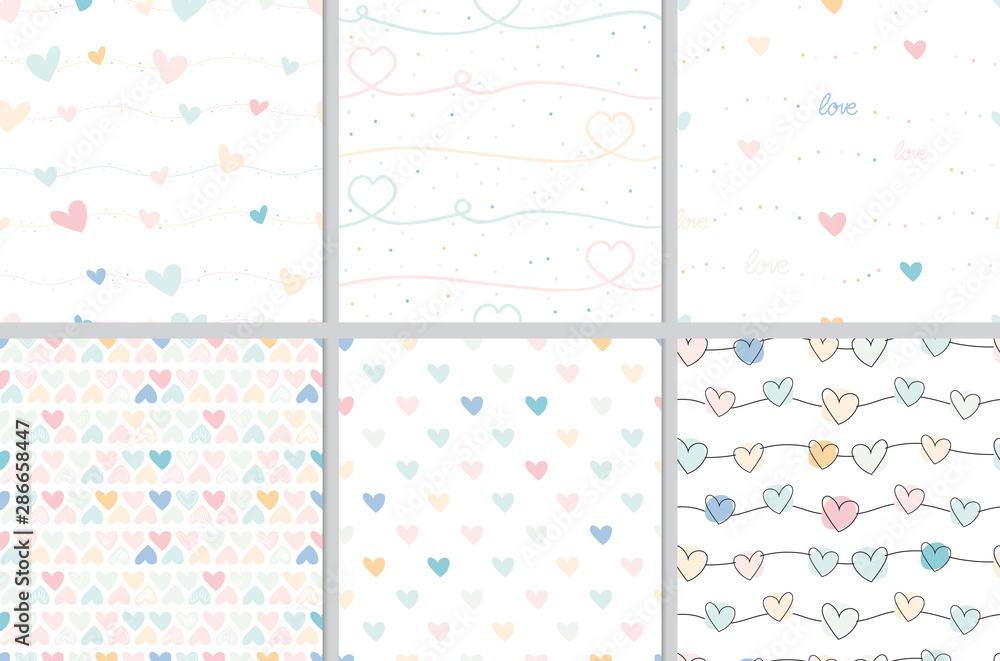 pastel valentine doodle heart seamless pattern collection