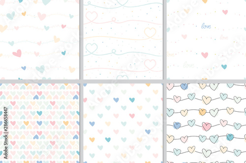 pastel valentine doodle heart seamless pattern collection