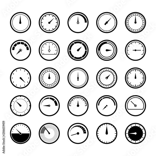 Circular energy meter icons set. Speedometr, manometr icon vector
