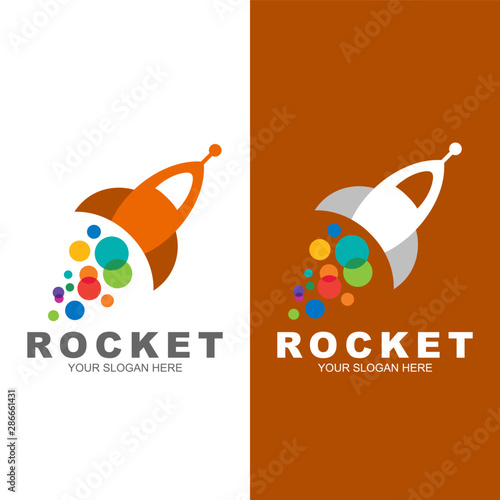 rocket start flat logo, spaceship launch, colorful logo icon
