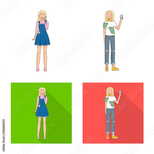 Vector illustration of posture and mood icon. Set of posture and female stock vector illustration.