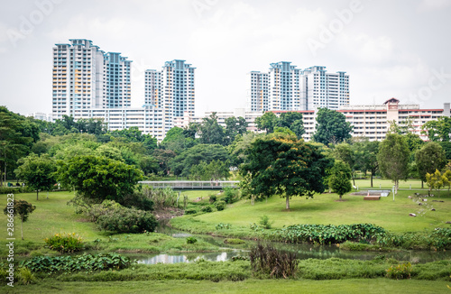 Canvas Print Singapore neighborhood park day view, surrounding the park is residential buildi