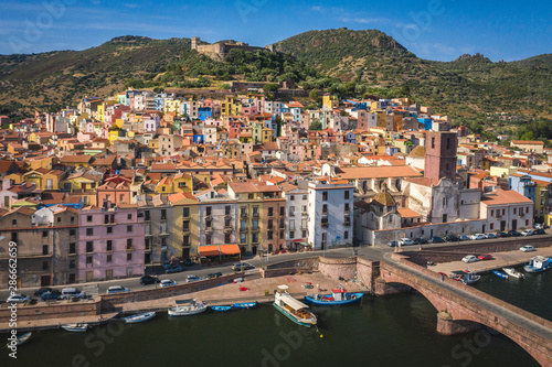 Panoramic view of colorful houses at Bosa, Sardinia, Italy
