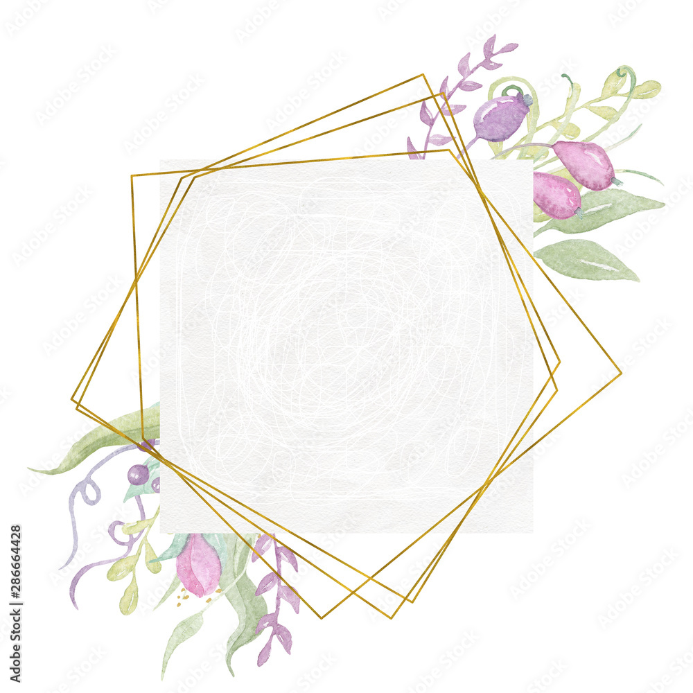 Floral wedding invitation card with rose,cotton,succulent,eucalypyus leaves in watercolor style. Botanical template with golden frame and flowers for invite, greeting and covers, poligraphy. Floral wedding invitation card with rose,cotton,succulent,eucalypyus leaves in watercolor style. Botanical template with golden frame and flowers for invite, greeting and covers, poligraphy.
