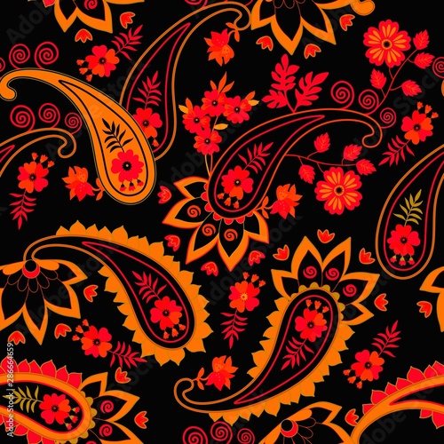 Seamless paisley pattern in ethnic style. Russian, persian, indian motifs. Print for fabric.