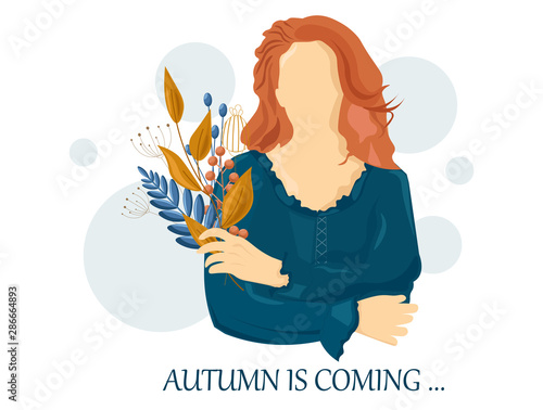 Woman autumn Vector flat style characters set. Beauty lifestyle portraits ill...