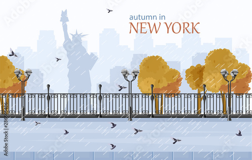 New York autumn Vector flat style. Fall season park views