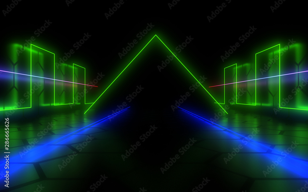 3D abstract background with neon light. 3d illustration 3D abstract background with neon light. 3d illustration