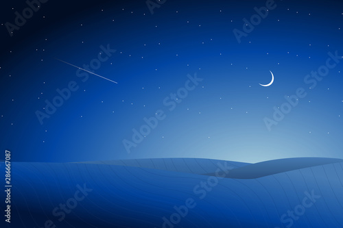 Starry night background with desert landscape illustration