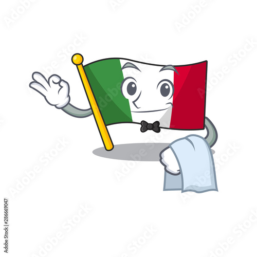 Waiter italy flags isolated wth the cartoon