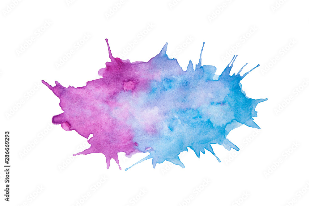 Abstract purple and blue watercolor painting background isolated on white, splash backdrop Abstract purple and blue watercolor painting background isolated on white, splash backdrop