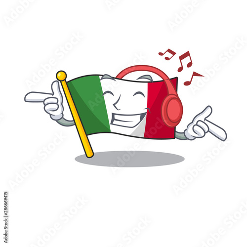 Listening music italy flags isolated wth the cartoon