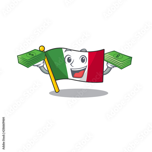 With money bag italy flags isolated wth the cartoon