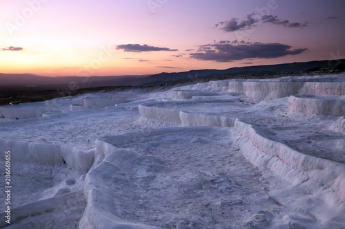 Natural travertine pools and terraces in Pamukkale. Cotton castle in southwestern Turkey,