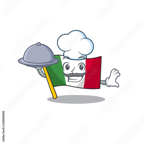 Chef with food italy flags isolated wth the cartoon