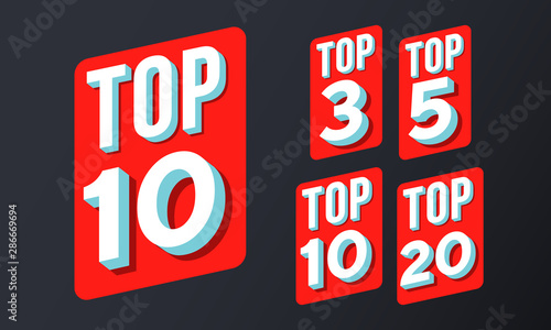 top 10, 3, 5, 20 rating chart vector red icons