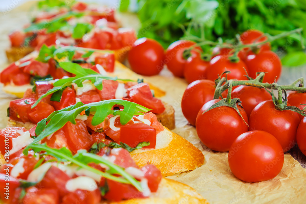 bruschetta with cheese and tomato bruschetta with cheese and tomato