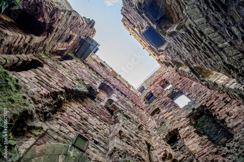 Tantallon Castle overlooking Bass rock and Scottish mainland, UK