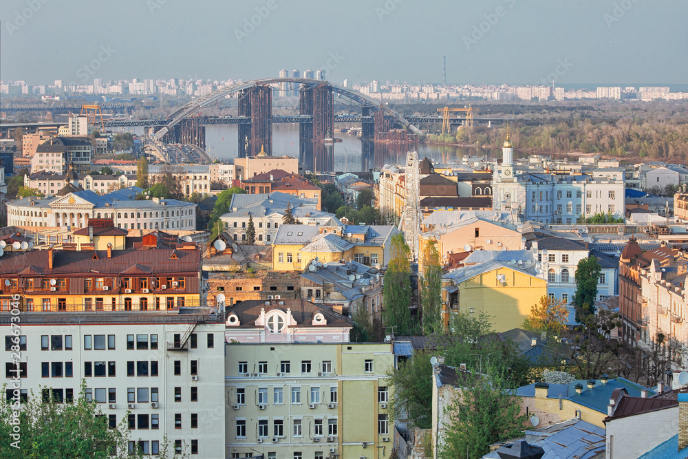 Aerial vew to Podil district of Kiev, Ukraine