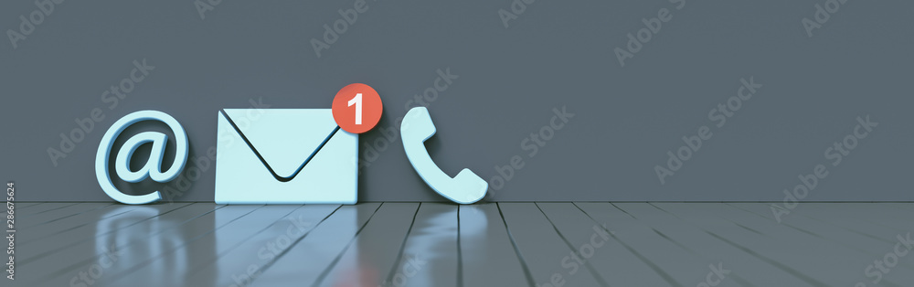 Contact icons leaning against a wall for hotline and service concept Contact icons leaning against a wall for hotline and service concept