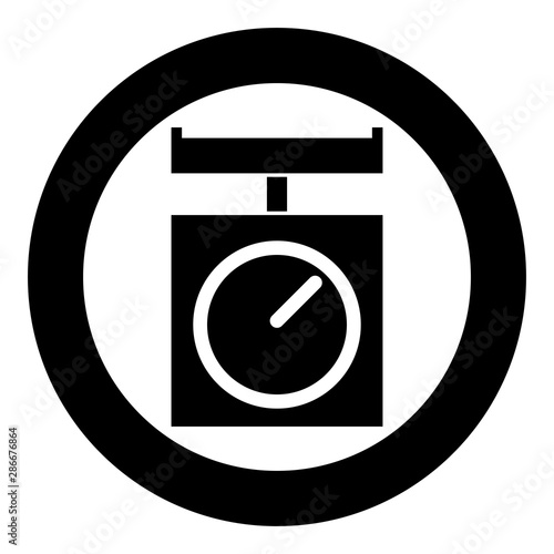 Kitchen scales Domestic weigh scales Weighing scales with pan Kitchen appliances icon in circle round black color vector illustration flat style image