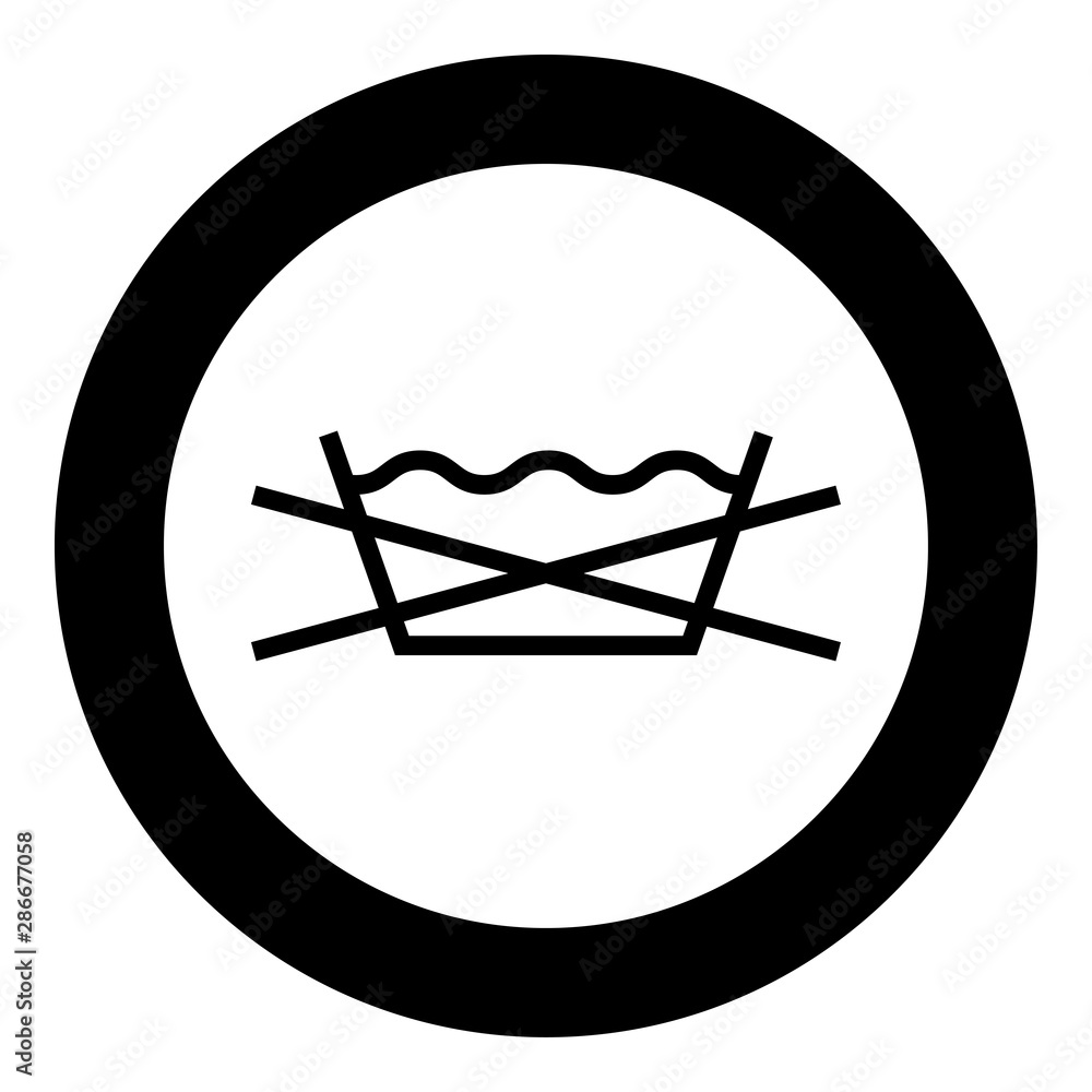 Prohibited wash Clothes care symbols Washing concept Laundry sign icon in circle round black color vector illustration flat style image Prohibited wash Clothes care symbols Washing concept Laundry sign icon in circle round black color vector illustration flat style image