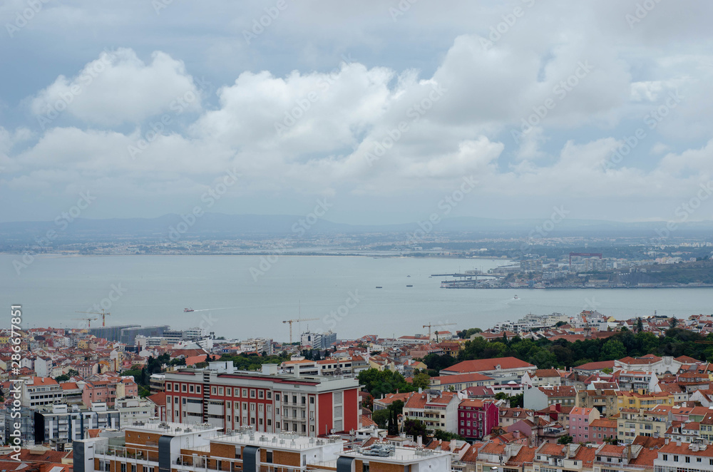 View to the Lisbon and Tagus river from the top view point. Portugal landscape