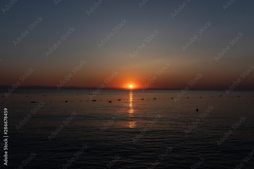 Sunrise on the Mediterranean Sea. Summer, Turkey.