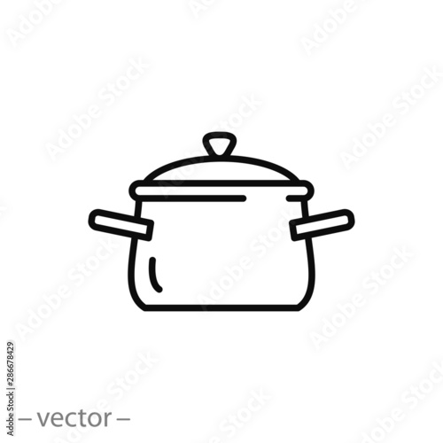 saucepan icon, cooking pot, thin line web symbol on white background - editable stroke vector illustration eps10