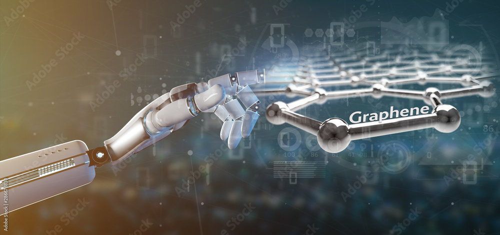 Cyborg hand holding a graphene structure - 3d rendering Stock Photo ...