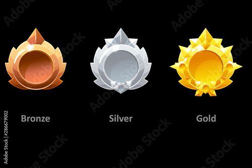 Awards medals gold, silver and bronze for Gui Game. Vector golden template award. Objects on a separate layer.