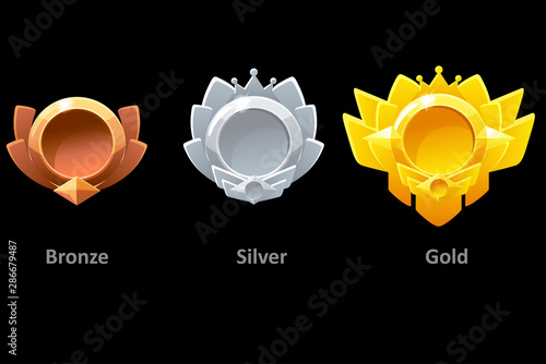 Awards medals gold, silver and bronze for Gui Game. Vector template award. Objects on a separate layer.