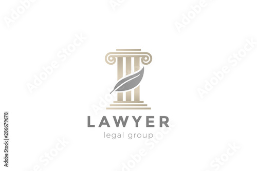Pillar and Feather Logo for Lawyer Advocate Legal company vector design template.
