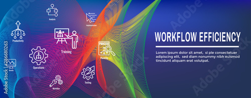 Workflow Efficiency Icon Set and Web Header Banner with Operations, Processes, Automation, etc