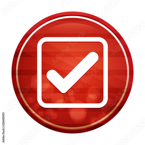 Check box icon realistic diagonal motion red round button illustration