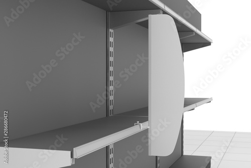 supermarket shelf  with blank wobblers or shelf-stopper. 3D rendering photo