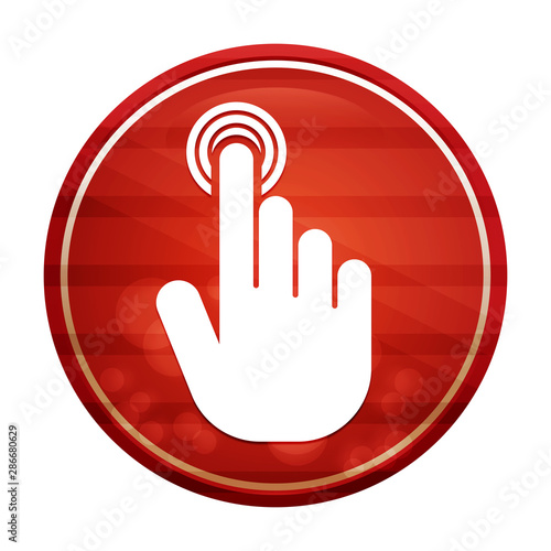 Hand cursor click icon realistic diagonal motion red round button illustration