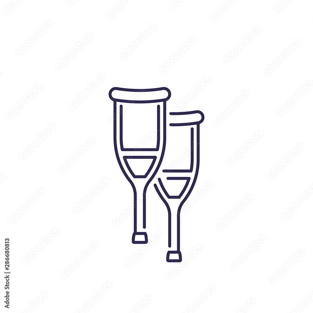 Obraz premium Crutches icon on white, line vector